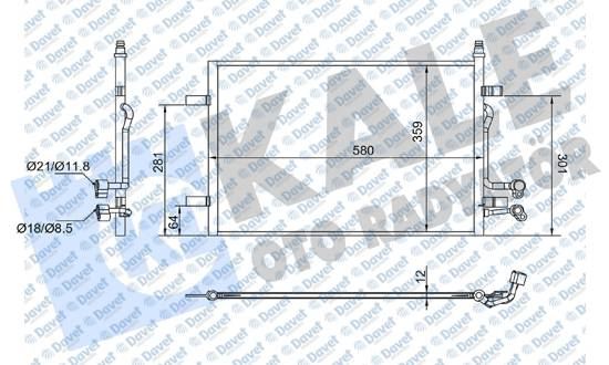 KALE 382675 Klima Radyatoru Ford Fiesta V 1.6tdci 04>08 - Fusion 1.6tdci 04>14 Kurutucusuz [Brazing Al/Al] [580x359x12]